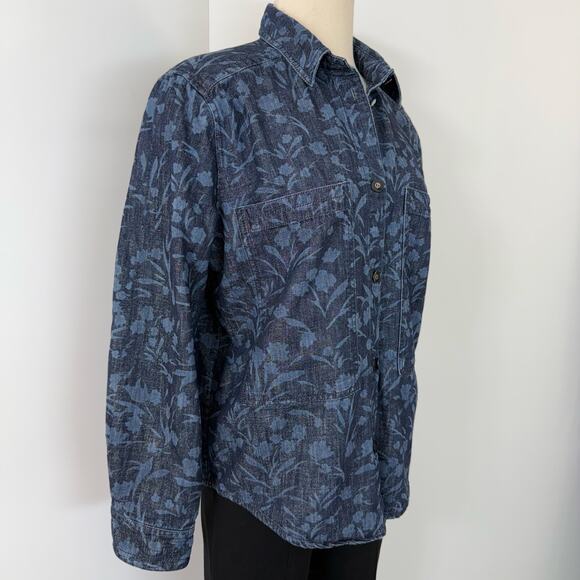 Giorgio Armani Denim Chambray Shirt Floral Lurex Blue/Gold IT 46 (US 10) - Picture 3 of 14